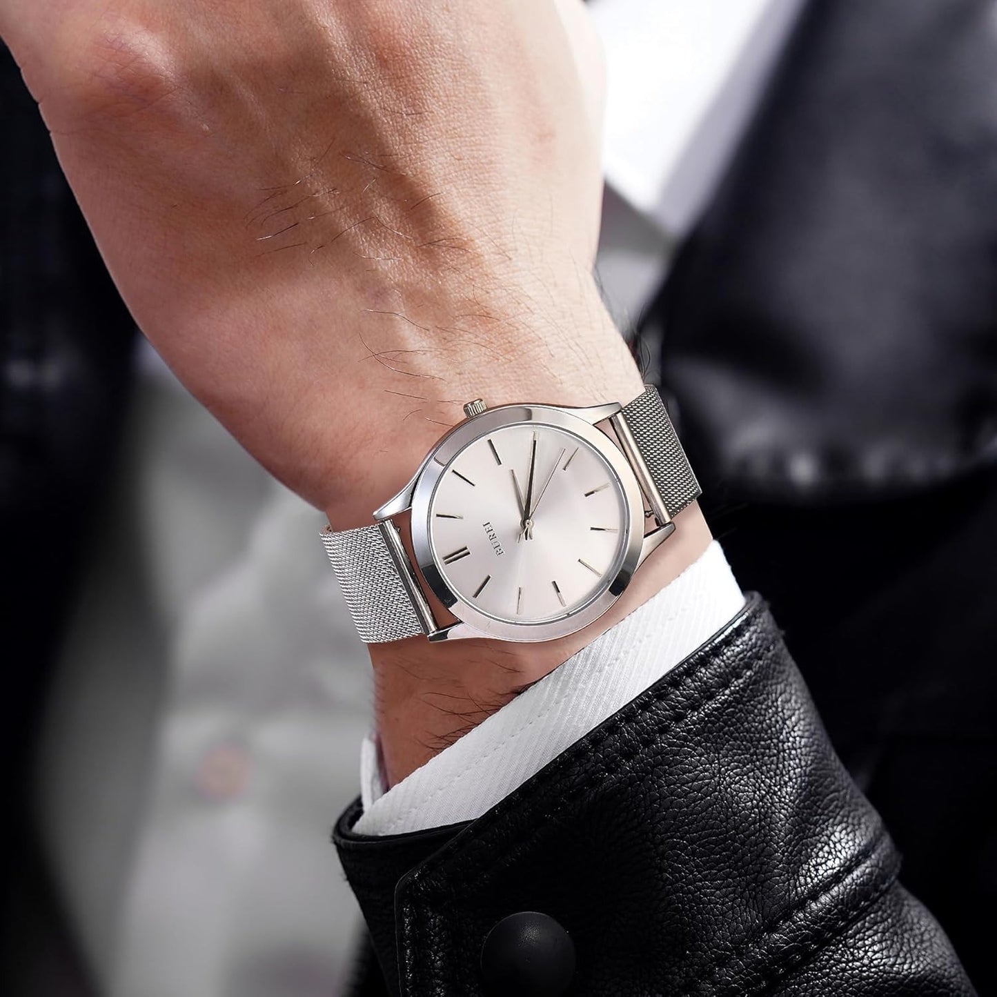 BUREI Men Watches Fashion Business Analog Stainless Steel Quartz Waterproof Watches for Men,Gifts for Men