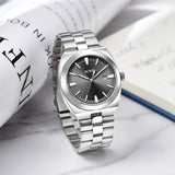 BUREI Stainless Steel Men's Watch Classic 41mm Quartz Watch for Men Analog Wrist Watch with Date