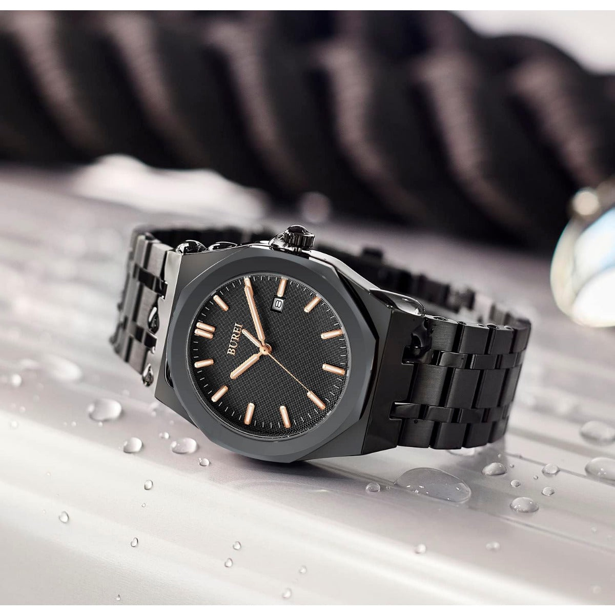 BUREI Fashion Minimalist Business Men's Wrist Watches Stainless Steel Waterproof Quartz Watch for Man