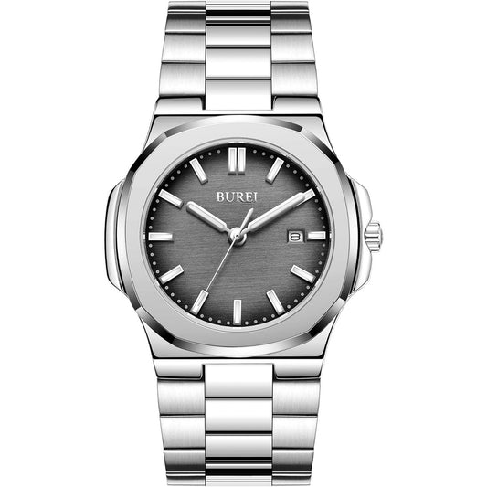 BUREI Men's Watch Business Quartz Men's Luxury Watch Stainless Steel Waterproof Watch Fashion Casual Watches for Men