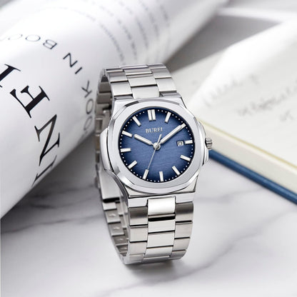 BUREI Men's Watch Business Quartz Men's Luxury Watch Stainless Steel Waterproof Watch Fashion Casual Watches for Men