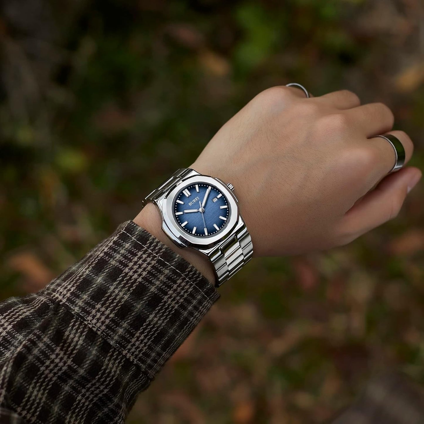 BUREI Men's Watch Business Quartz Men's Luxury Watch Stainless Steel Waterproof Watch Fashion Casual Watches for Men
