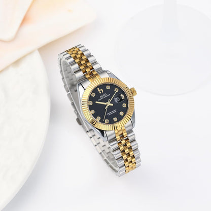 BUREI Women Watch Business Women Watches with Day DateAnalog Quartz Watch for Ladies Silver Gold Stainless Steel Bracelet Watch Fashion Ladies Watches Small Face Diamond Watch Waterproof