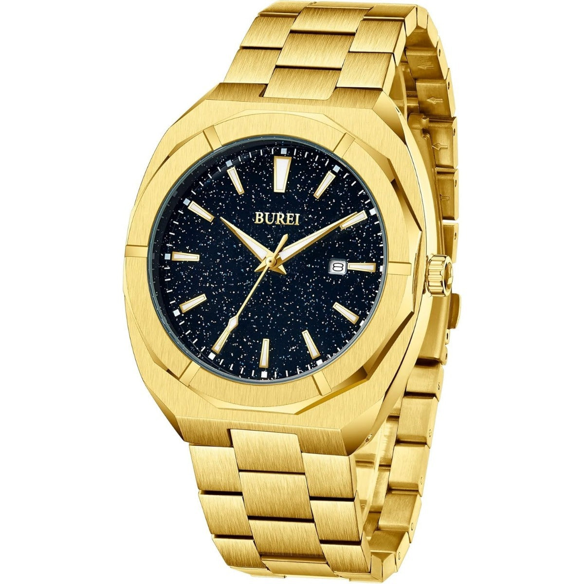 BUREI Fashion Quartz Watch for Men Watch Analog Date Watch with Stainless Steel Band Waterproof Classic Watches for Men