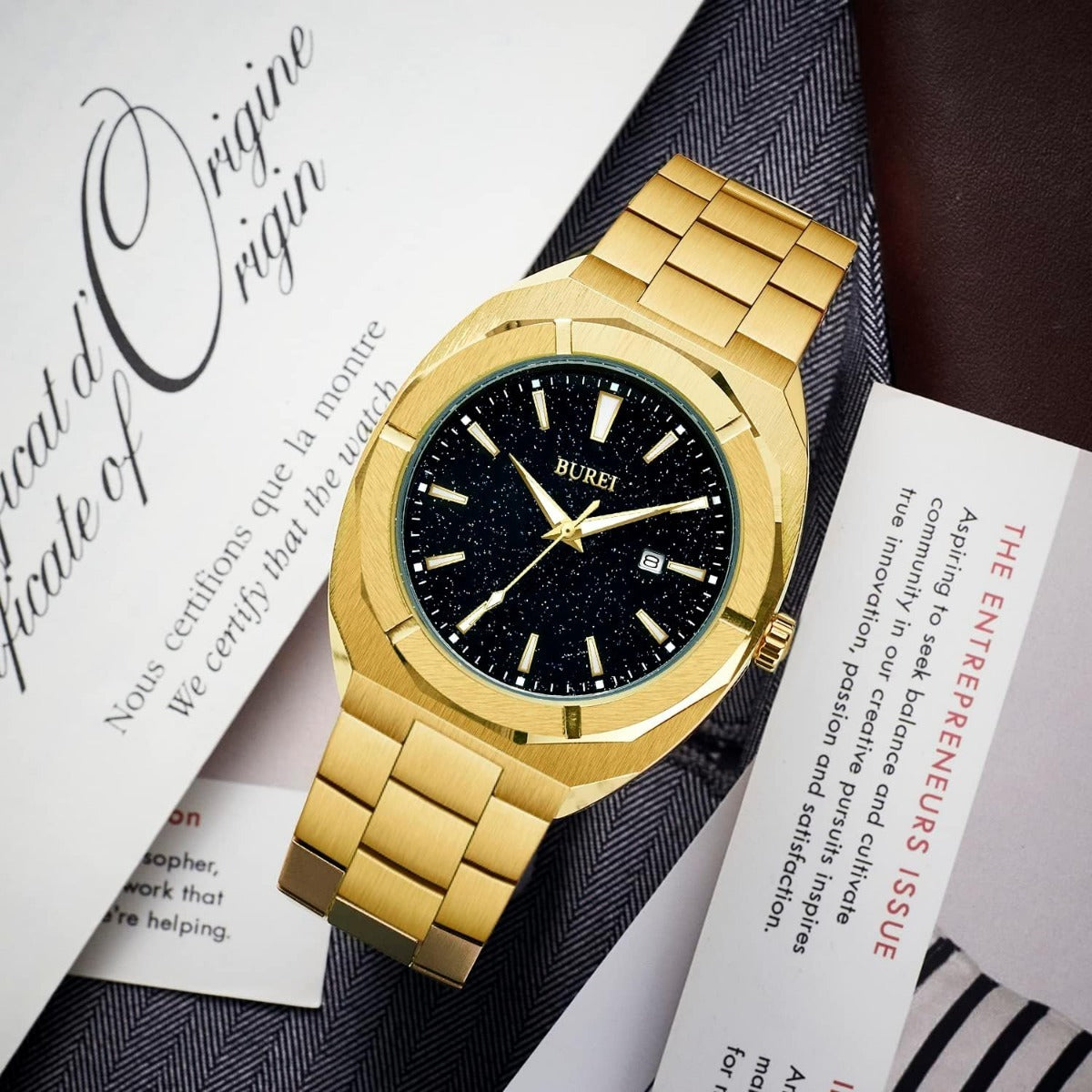 BUREI Fashion Quartz Watch for Men Watch Analog Date Watch with Stainless Steel Band Waterproof Classic Watches for Men