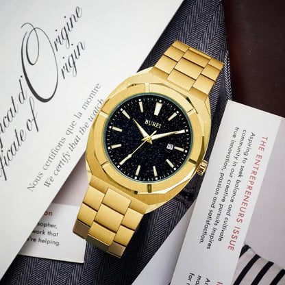 BUREI Fashion Quartz Watch for Men Watch Analog Date Watch with Stainless Steel Band Waterproof Classic Watches for Men