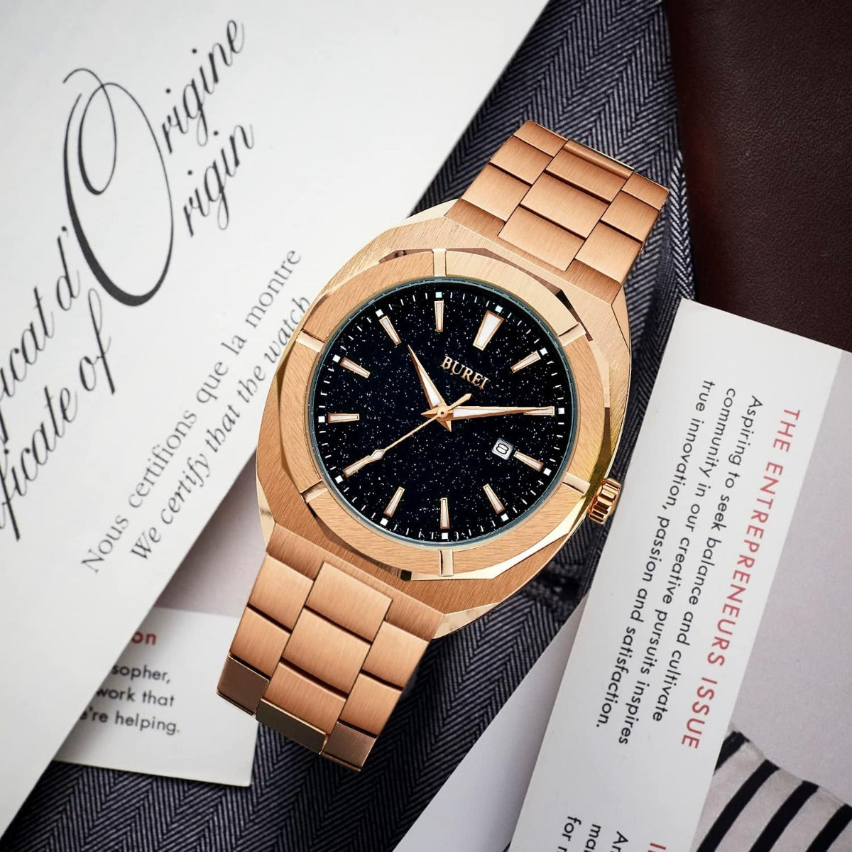 BUREI Fashion Quartz Watch for Men Watch Analog Date Watch with Stainless Steel Band Waterproof Classic Watches for Men