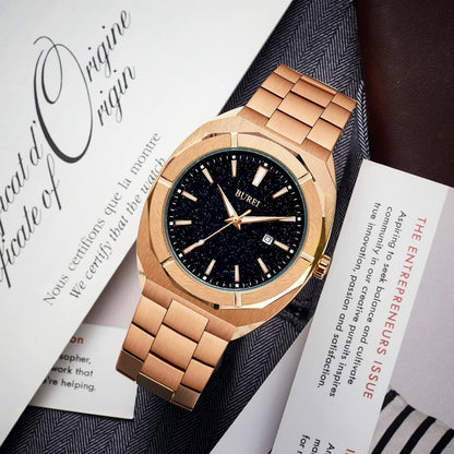 BUREI Fashion Quartz Watch for Men Watch Analog Date Watch with Stainless Steel Band Waterproof Classic Watches for Men