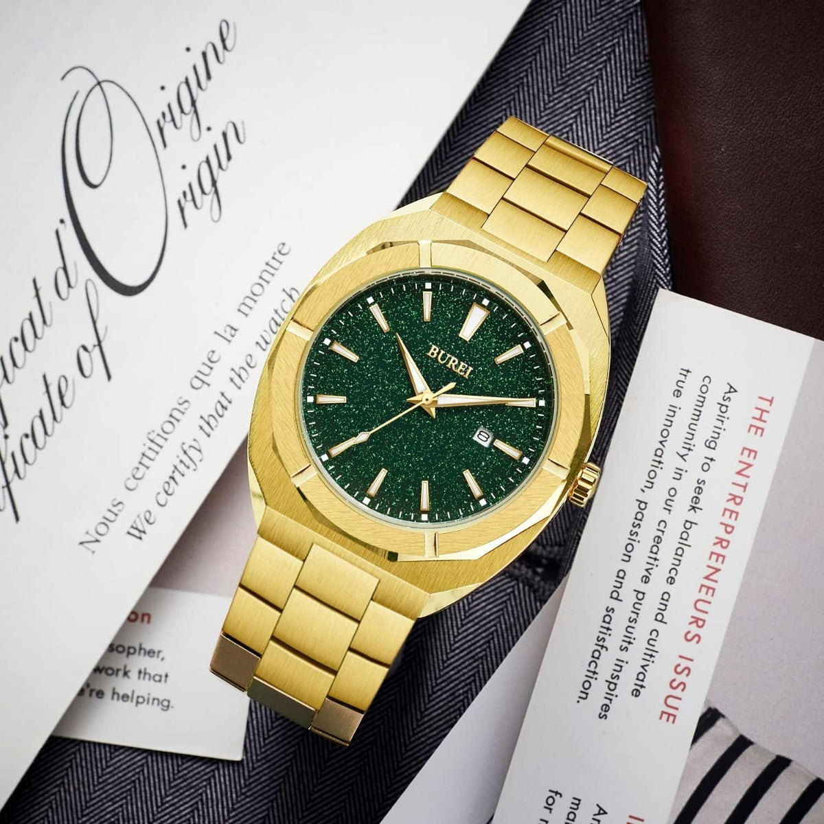 BUREI Fashion Quartz Watch for Men Watch Analog Date Watch with Stainless Steel Band Waterproof Classic Watches for Men