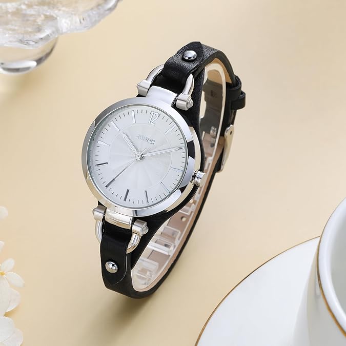 BUREI Women Watches Simple Leather Strap Watch Luxury Quartz Watches Small Thin Ladies Watch Bracelet Band Wristwatch Relogio Feminino (Brown and Black)