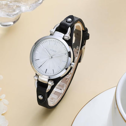 BUREI Women Watches Simple Leather Strap Watch Luxury Quartz Watches Small Thin Ladies Watch Bracelet Band Wristwatch Relogio Feminino (Brown and Black)