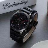 BUREI Men's Black Leather Multifunction Chronograph Fashion Waterproof Business Casual Analog Quartz Watch