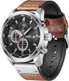 BUREI Men Watches,Waterproof Analog Dress Wrist Brown Leather Watches for Men with Black dial,Multifunction Watches for Men.