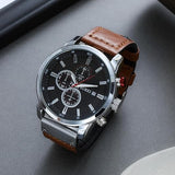 BUREI Men Watches,Waterproof Analog Dress Wrist Brown Leather Watches for Men with Black dial,Multifunction Watches for Men.