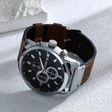 BUREI Men Watches,Waterproof Analog Dress Wrist Brown Leather Watches for Men with Black dial,Multifunction Watches for Men.