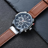 BUREI Men Watches,Waterproof Analog Dress Wrist Brown Leather Watches for Men with Black dial,Multifunction Watches for Men.