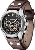 BUREI Men Watches,Waterproof Analog Dress Wrist Brown Leather Watches for Men with Black dial,Multifunction Watches for Men.