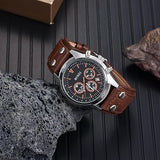 BUREI Men Watches,Waterproof Analog Dress Wrist Brown Leather Watches for Men with Black dial,Multifunction Watches for Men.