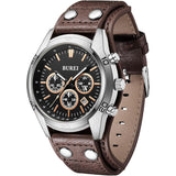 BUREI Men Watches,Waterproof Analog Dress Wrist Brown Leather Watches for Men with Black dial,Multifunction Watches for Men.