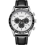 BUREI Men's Black Leather Multifunction Chronograph Fashion Waterproof Business Casual Analog Quartz Watch