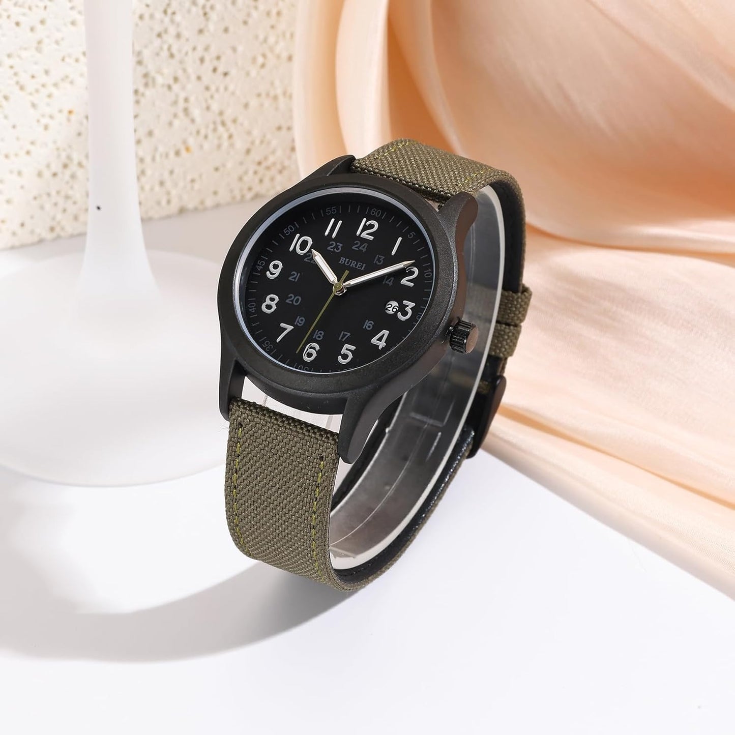 BUREI Men's Watch, Military Watch, Analog Luminous Pointer Quartz Waterproof Men Watch