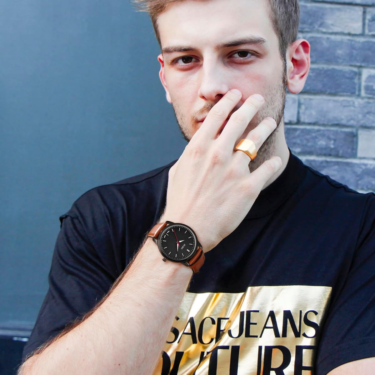 mens dress watches brown leather Amazon.com: Men's Leather Watch, Classic Rose Gold-Tone Analog Quartz Watch Business Dress Watches for Men : Clothing, Shoes & Jewelry
