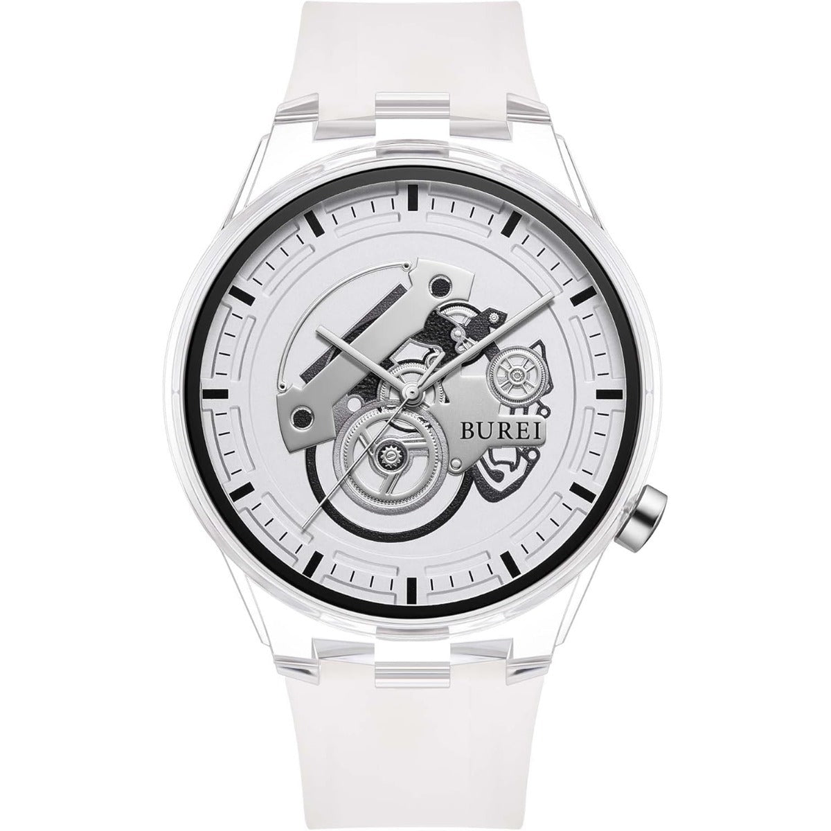 BUREI Men's Casual Silicone Watches - Unisex Waterproof Quartz Watches in Black and White