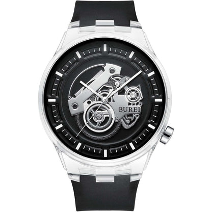 BUREI Men's Casual Silicone Watches - Unisex Waterproof Quartz Watches in Black and White