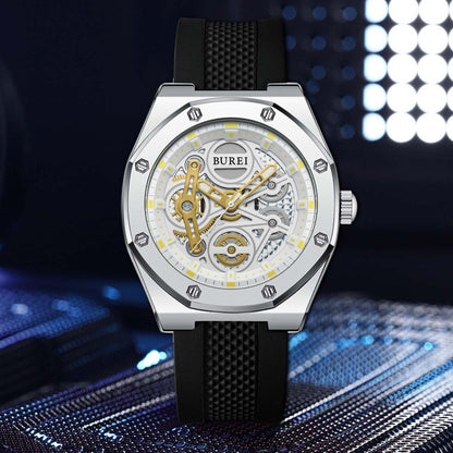 BUREI Mens Watches Fashion Geometric Design Quartz Watch for Men Silicone Waterproof Sport Casual Classical Fashion Wrist Watches Gift for Men