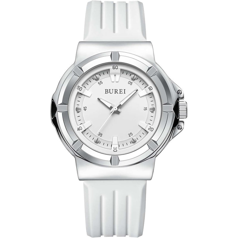 BUREI Waterproof Analog Unisex Watch Japanese Quartz Watch for Women and Men with Easy to Read Time Dial and Breathable Silicone Band Classic Gift for Him/Her