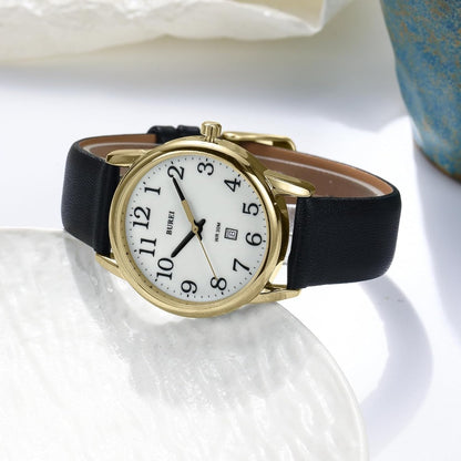 BUREI Women's Black Leather Watches with Luminous Easy to Read Minimalist Watch for Women and Nurses, Gift for Her
