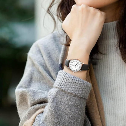 BUREI Women's Black Leather Watches with Luminous Easy to Read Minimalist Watch for Women and Nurses, Gift for Her