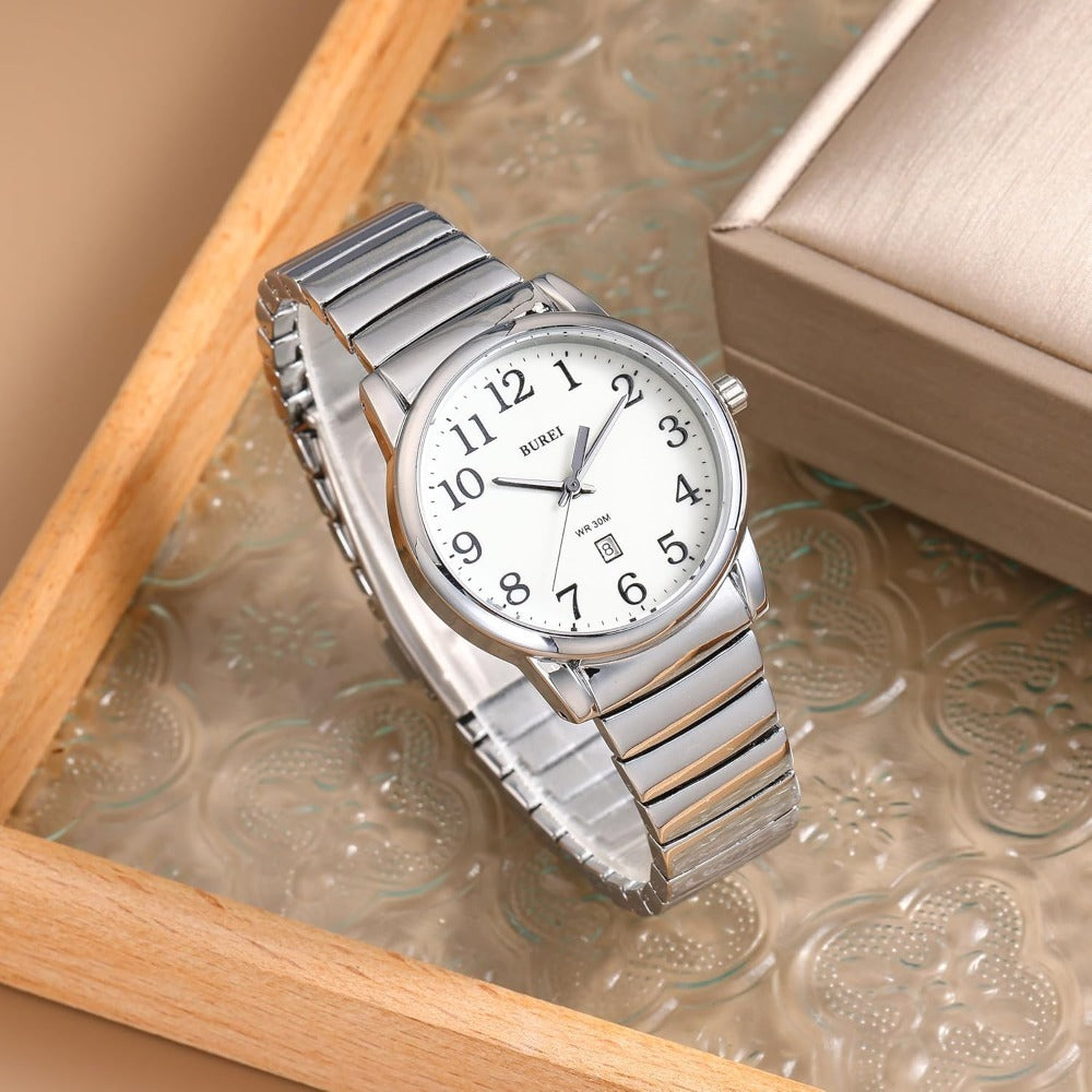BUREI Women's Black Leather Watches with Luminous Easy to Read Minimalist Watch for Women and Nurses, Gift for Her