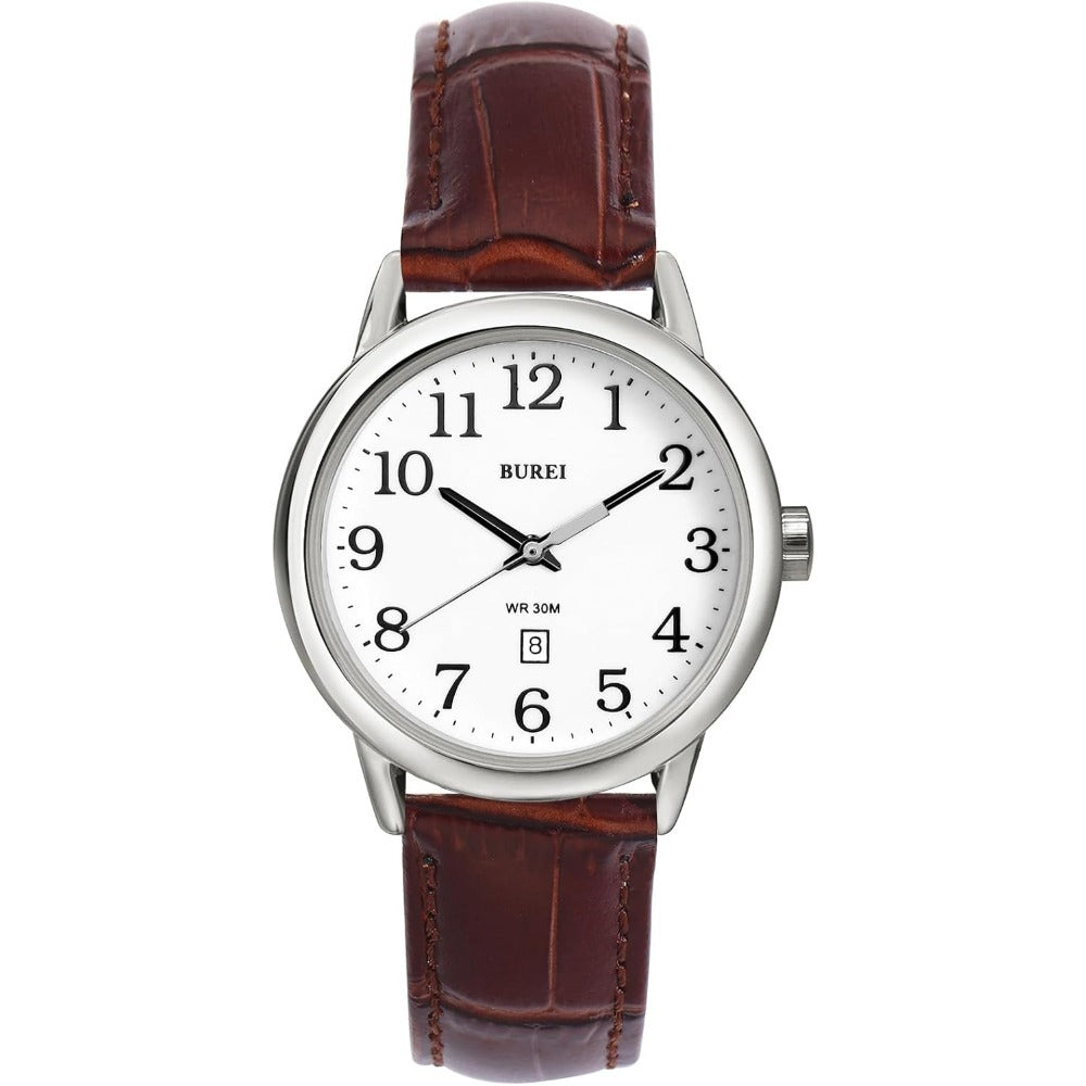BUREI Women's Black Leather Watches with Luminous Easy to Read Minimalist Watch for Women and Nurses, Gift for Her