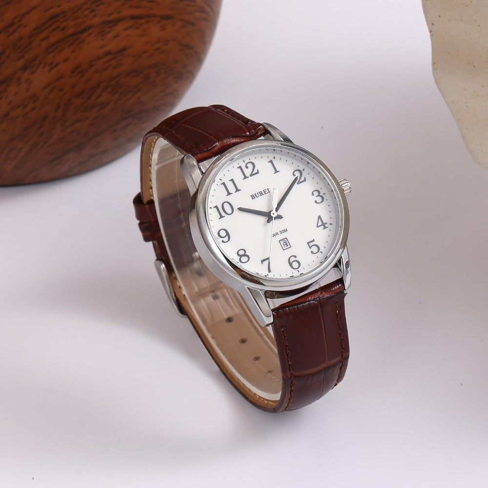 BUREI Women's Black Leather Watches with Luminous Easy to Read Minimalist Watch for Women and Nurses, Gift for Her