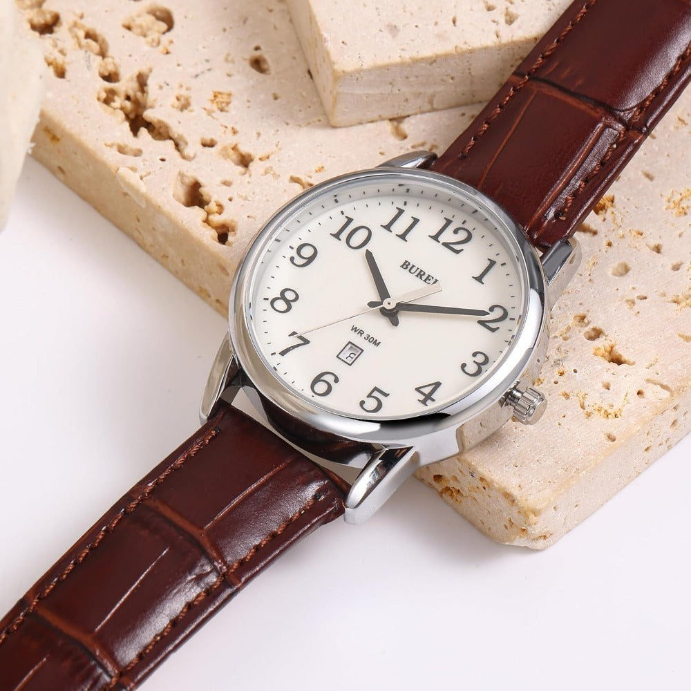 BUREI Women's Black Leather Watches with Luminous Easy to Read Minimalist Watch for Women and Nurses, Gift for Her