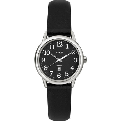 BUREI Women's Black Leather Watches with Luminous Easy to Read Minimalist Watch for Women and Nurses, Gift for Her
