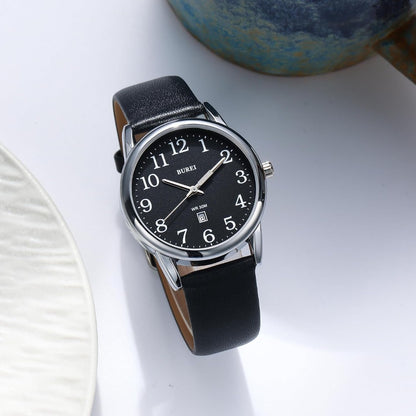 BUREI Women's Black Leather Watches with Luminous Easy to Read Minimalist Watch for Women and Nurses, Gift for Her