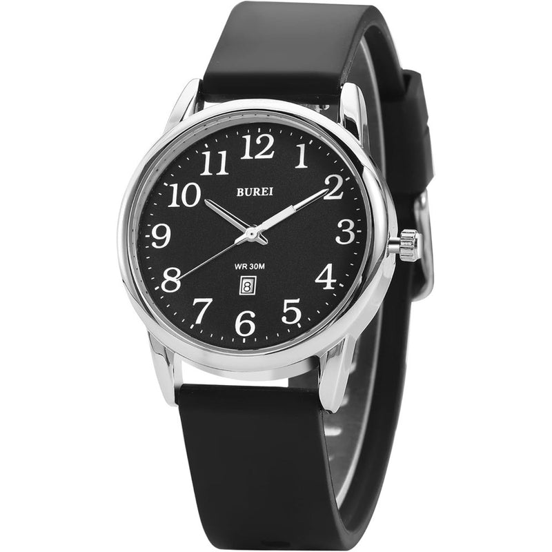 BUREI Women's Black Leather Watches with Luminous Easy to Read Minimalist Watch for Women and Nurses, Gift for Her