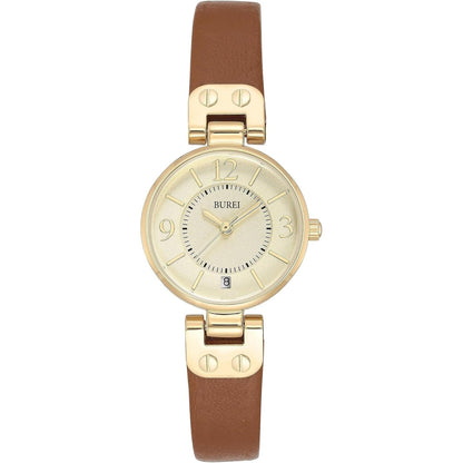 BUREI Women's Luxury Quartz Waterproof Pointer Watch with Simple Leather Strap - Exquisite Small Women's Watch