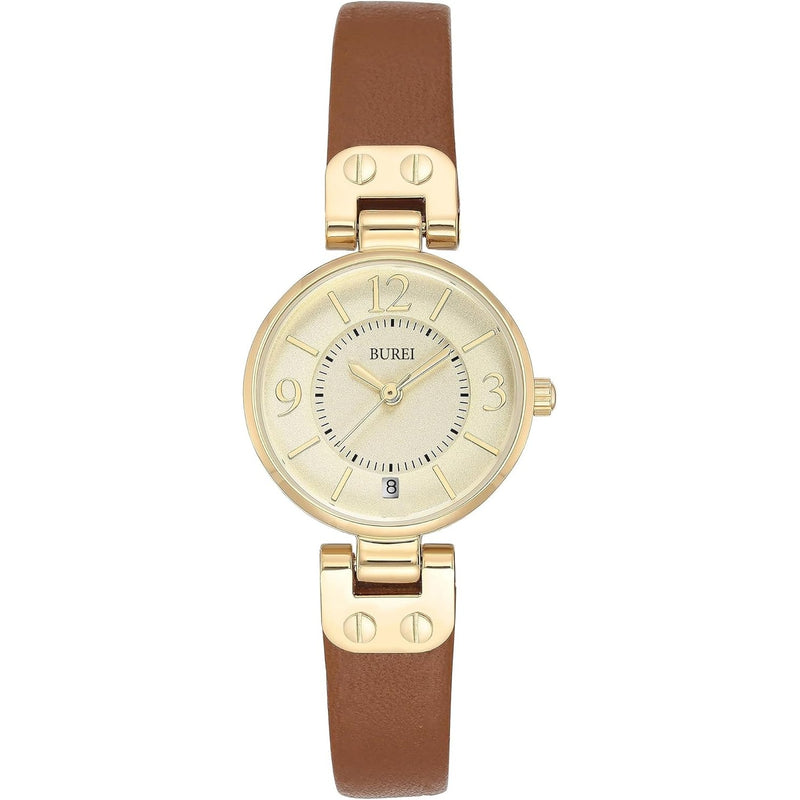 BUREI Women's Luxury Quartz Waterproof Pointer Watch with Simple Leather Strap - Exquisite Small Women's Watch