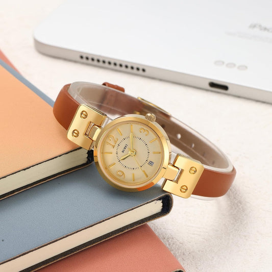 BUREI Women's Luxury Quartz Waterproof Pointer Watch with Simple Leather Strap - Exquisite Small Women's Watch