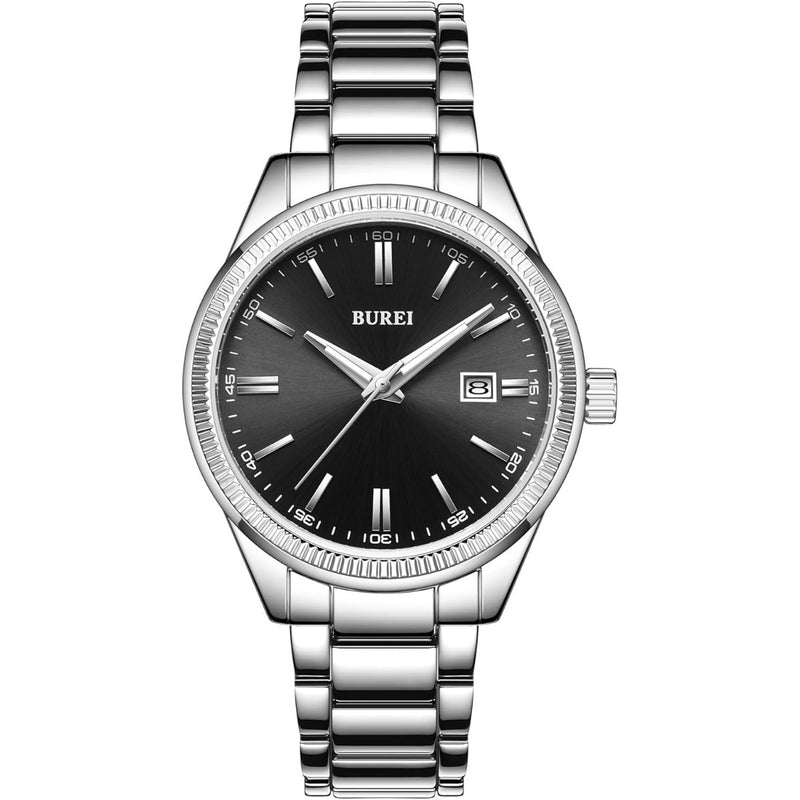 BUREI Men Watches Fashion Business Watch Silver Analog Stainless Steel Quartz Waterproof Watches for Men,Gifts for Men