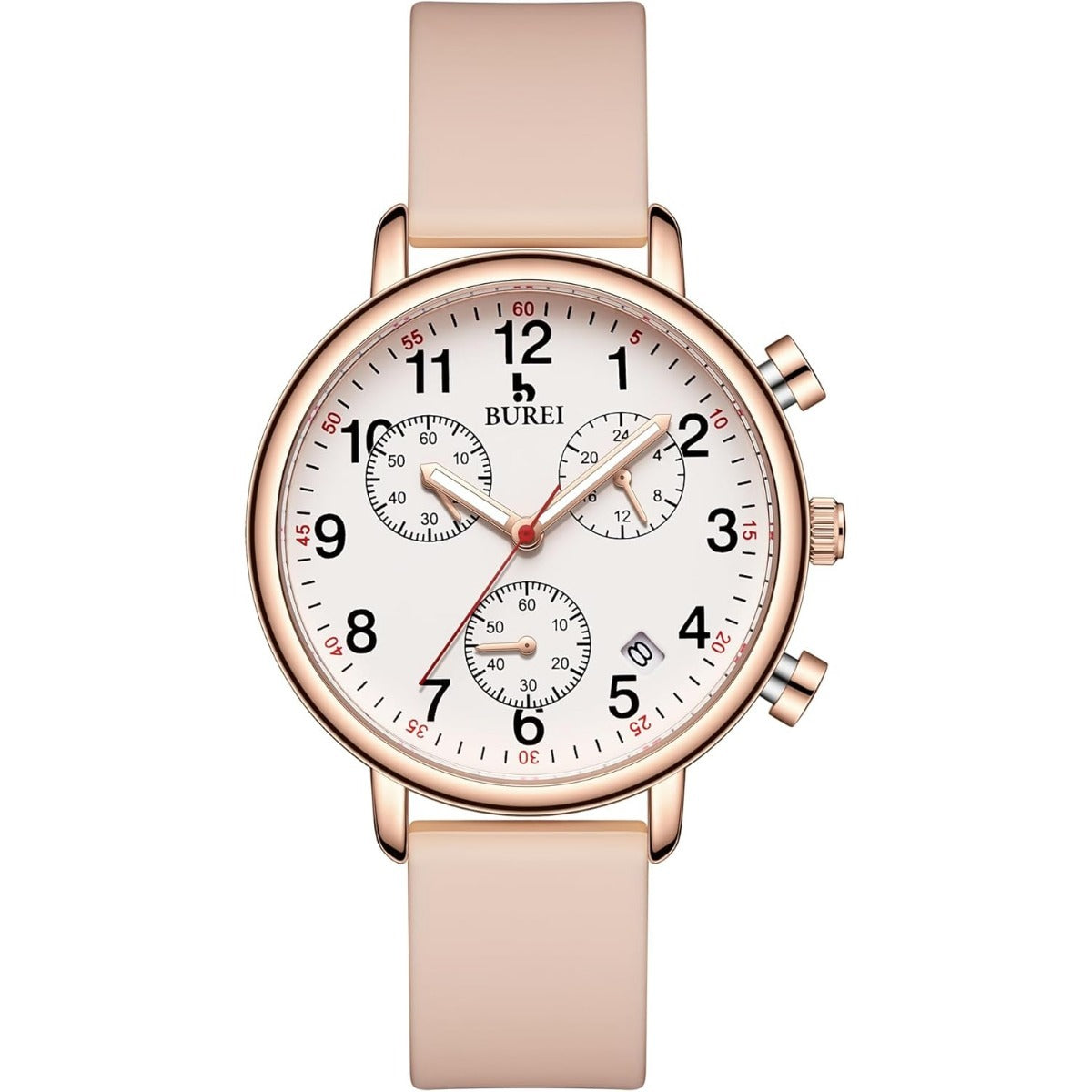 BUREI Womens Nurse Watches, Easy to Read Precision Watches for Medical Professionals, Silicone Comfort,Waterproof, Night Light, Stopwatch Multifunctional Time Clocks