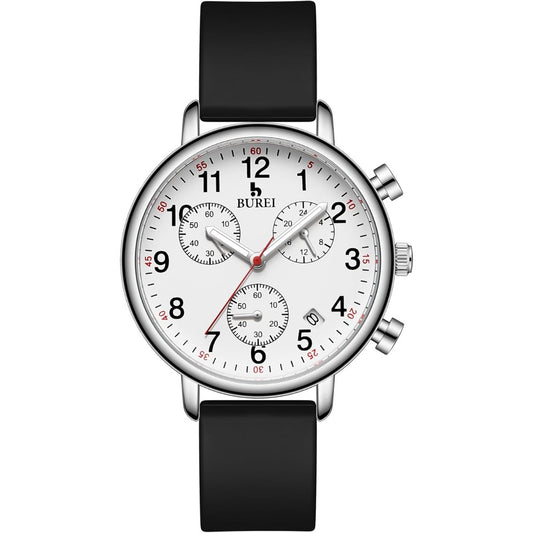 BUREI Womens Nurse Watches, Easy to Read Precision Watches for Medical Professionals, Silicone Comfort,Waterproof, Night Light, Stopwatch Multifunctional Time Clocks