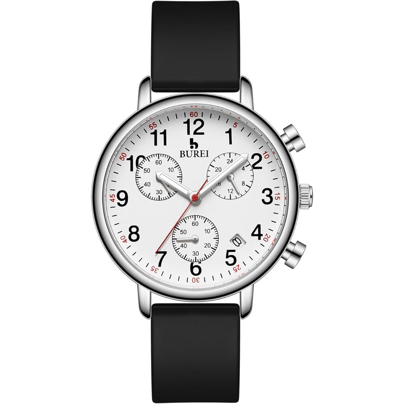 BUREI Womens Nurse Watches, Easy to Read Precision Watches for Medical Professionals, Silicone Comfort,Waterproof, Night Light, Stopwatch Multifunctional Time Clocks