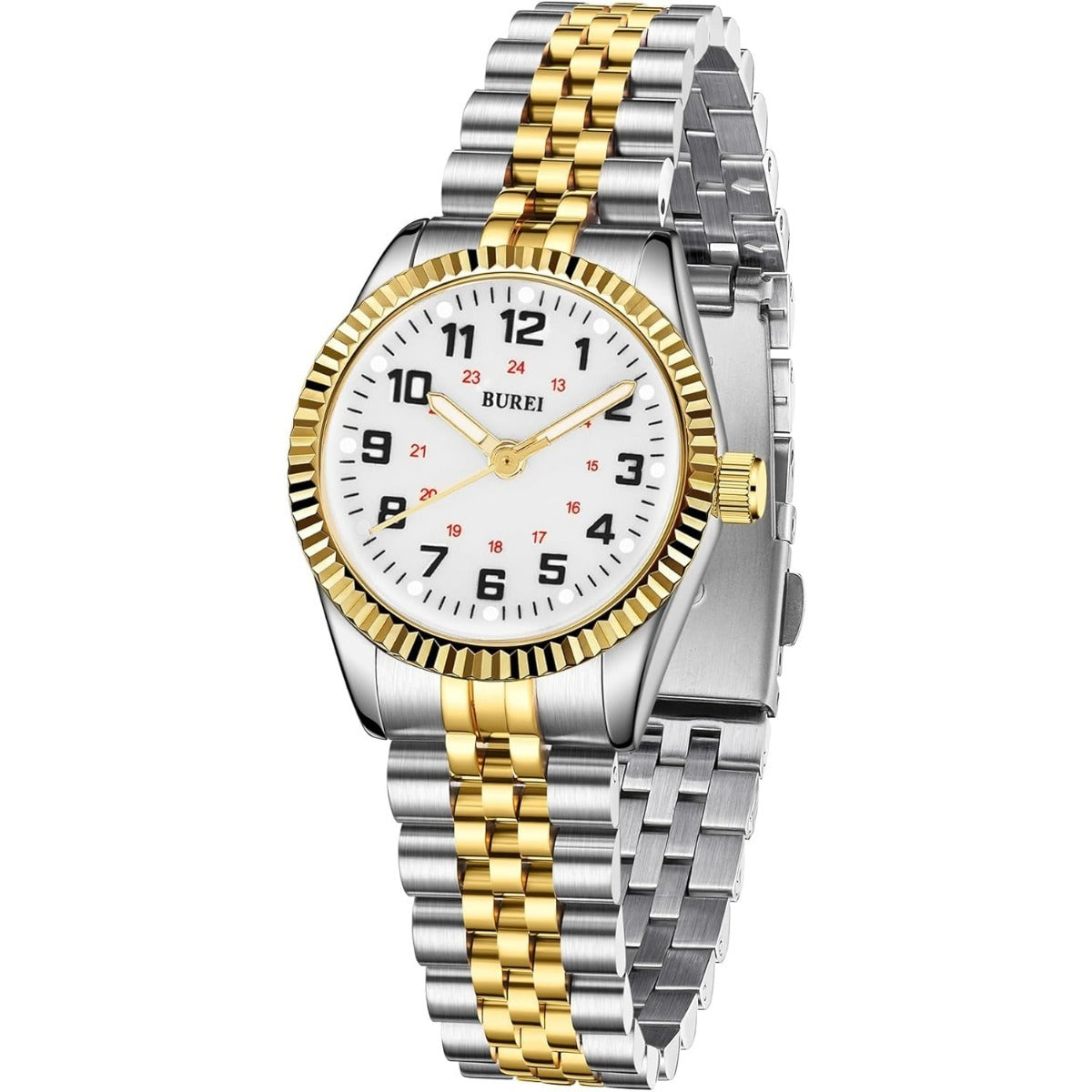 BUREI Women's Wrist Watch Easy Read Dial, 24 Hour with Second Hand,Nurse Watch for Women with Stainless Steel Band.