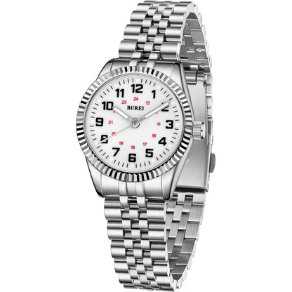 BUREI Women's Wrist Watch Easy Read Dial, 24 Hour with Second Hand,Nurse Watch for Women with Stainless Steel Band.