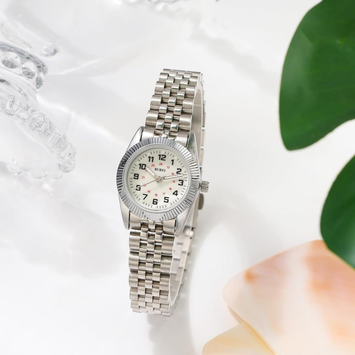 BUREI Women's Wrist Watch Easy Read Dial, 24 Hour with Second Hand,Nurse Watch for Women with Stainless Steel Band.
