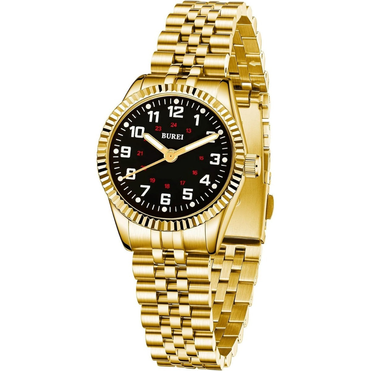 BUREI Women's Wrist Watch Easy Read Dial, 24 Hour with Second Hand,Nurse Watch for Women with Stainless Steel Band.